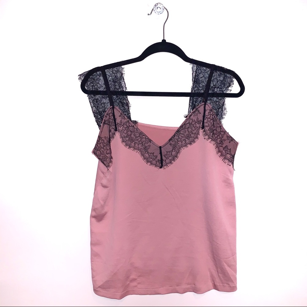 Pink & Black Stain and Lace Tank Blouse